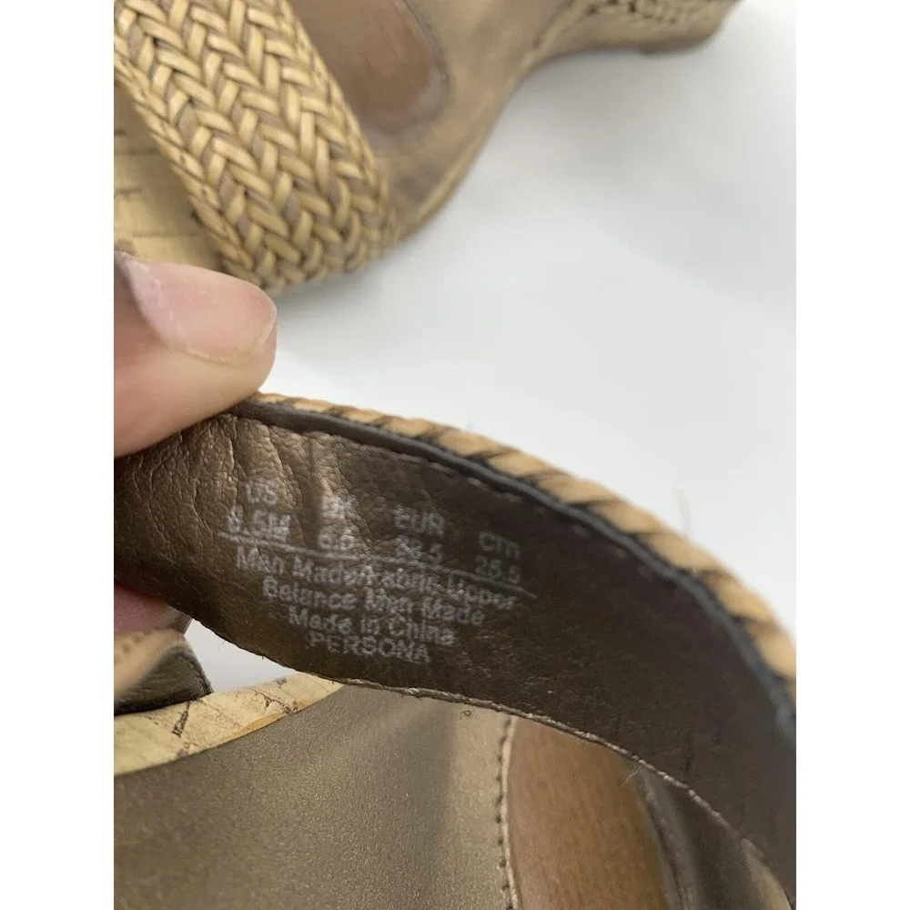 LifeStride Persona Tan Woven Wedge Sandals Womens 8.5M Cork Slingback Bronze